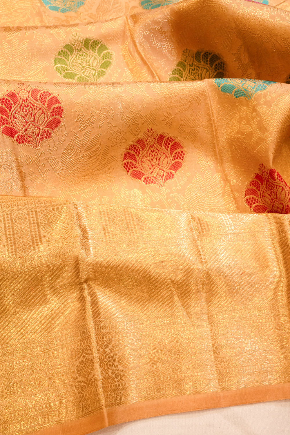 Kanchipuram Silk Brocade Cream Saree