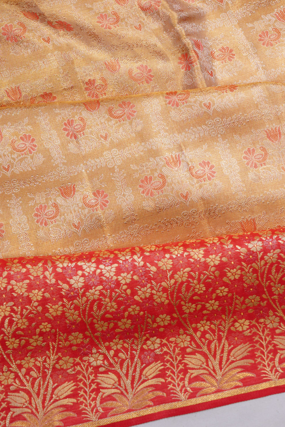 Kanchipuram Silk Tissue Brocade Peach Saree