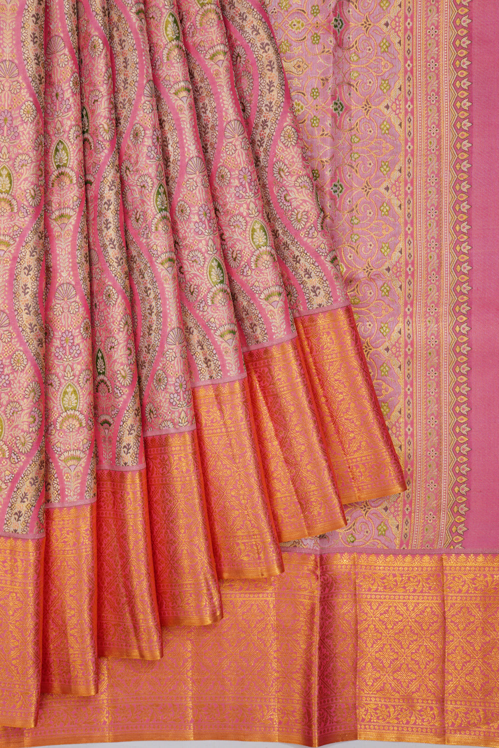 Kanchipuram Silk Tissue Brocade Pink Saree