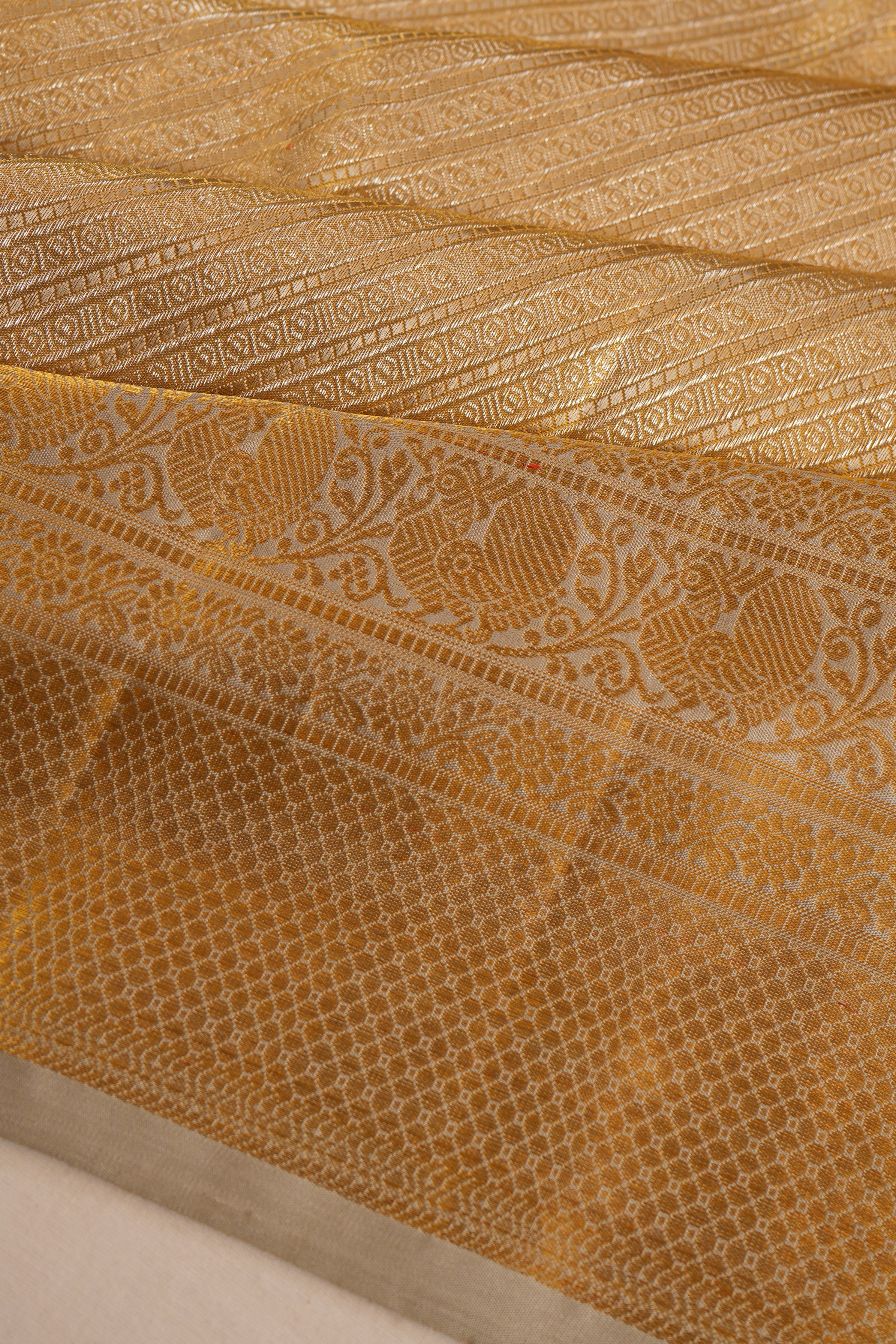 Kanchipuram Silk Tissue Brocade Gold Saree
