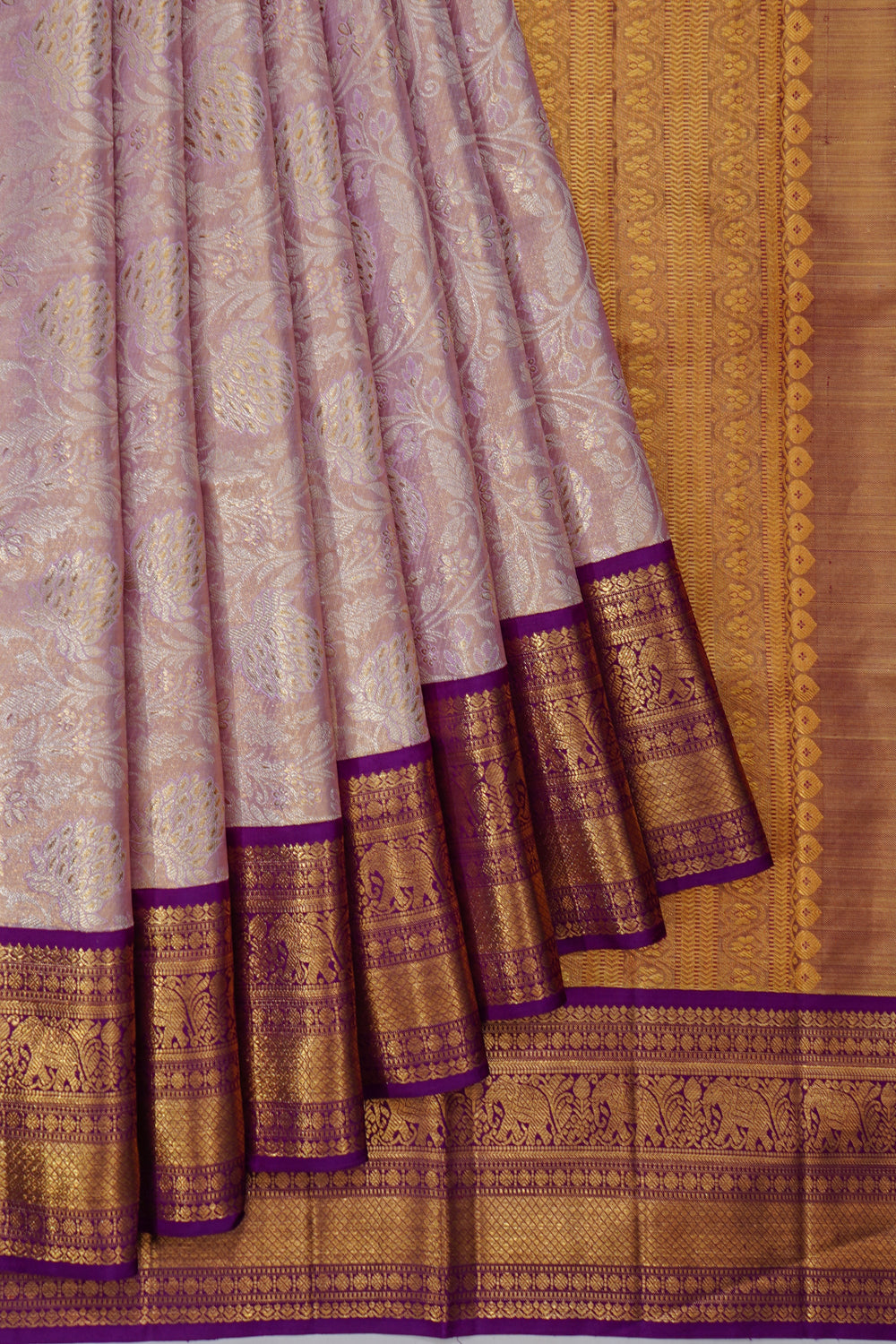Kanchipuram Silk Tissue Brocade Lavender Saree