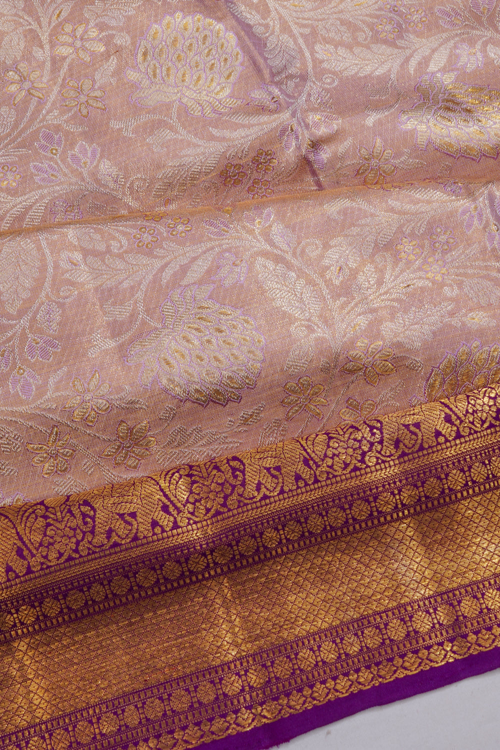 Kanchipuram Silk Tissue Brocade Lavender Saree