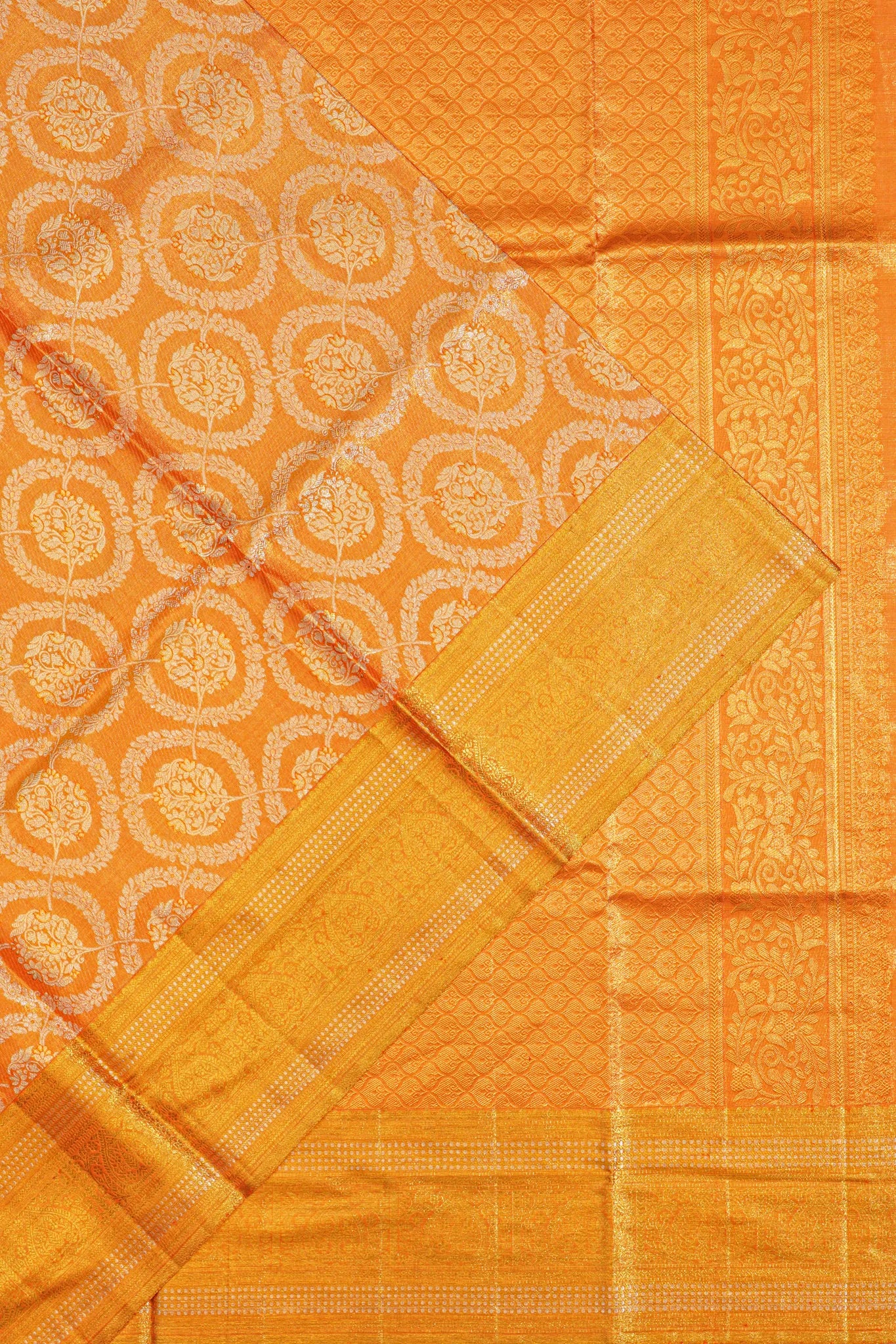 Kanchipuram Silk Tissue Brocade Orange Saree