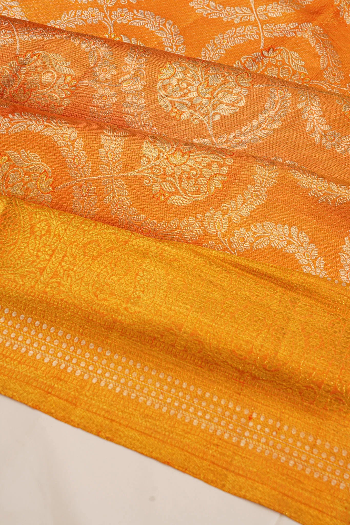 Kanchipuram Silk Tissue Brocade Orange Saree