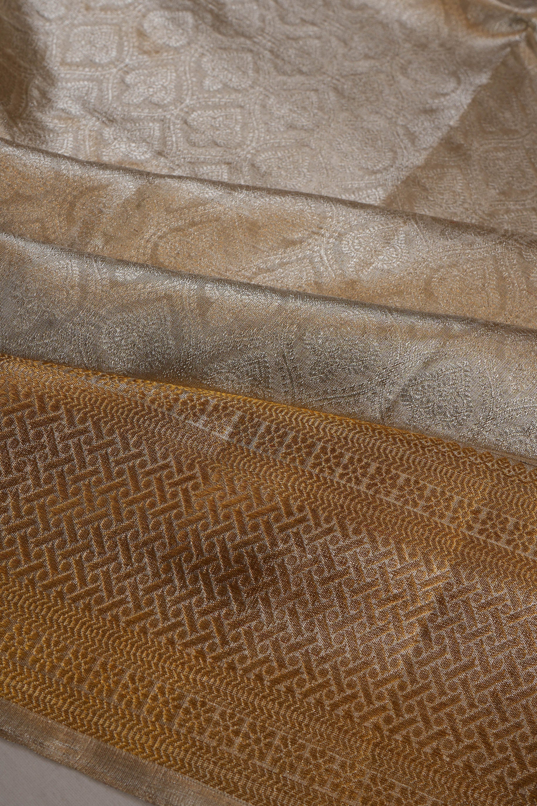 Kanchipuram Silk Tissue Brocade Silver Saree
