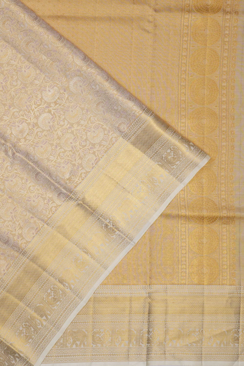 Kanchipuram Silk Tissue Brocade White Saree