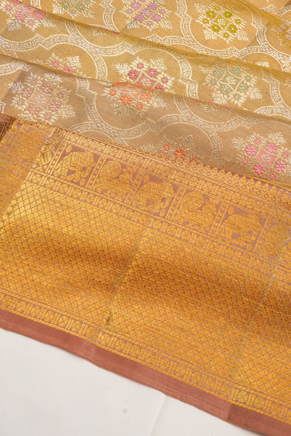 Kanchipuram Silk Tissue Brocade Gold Saree