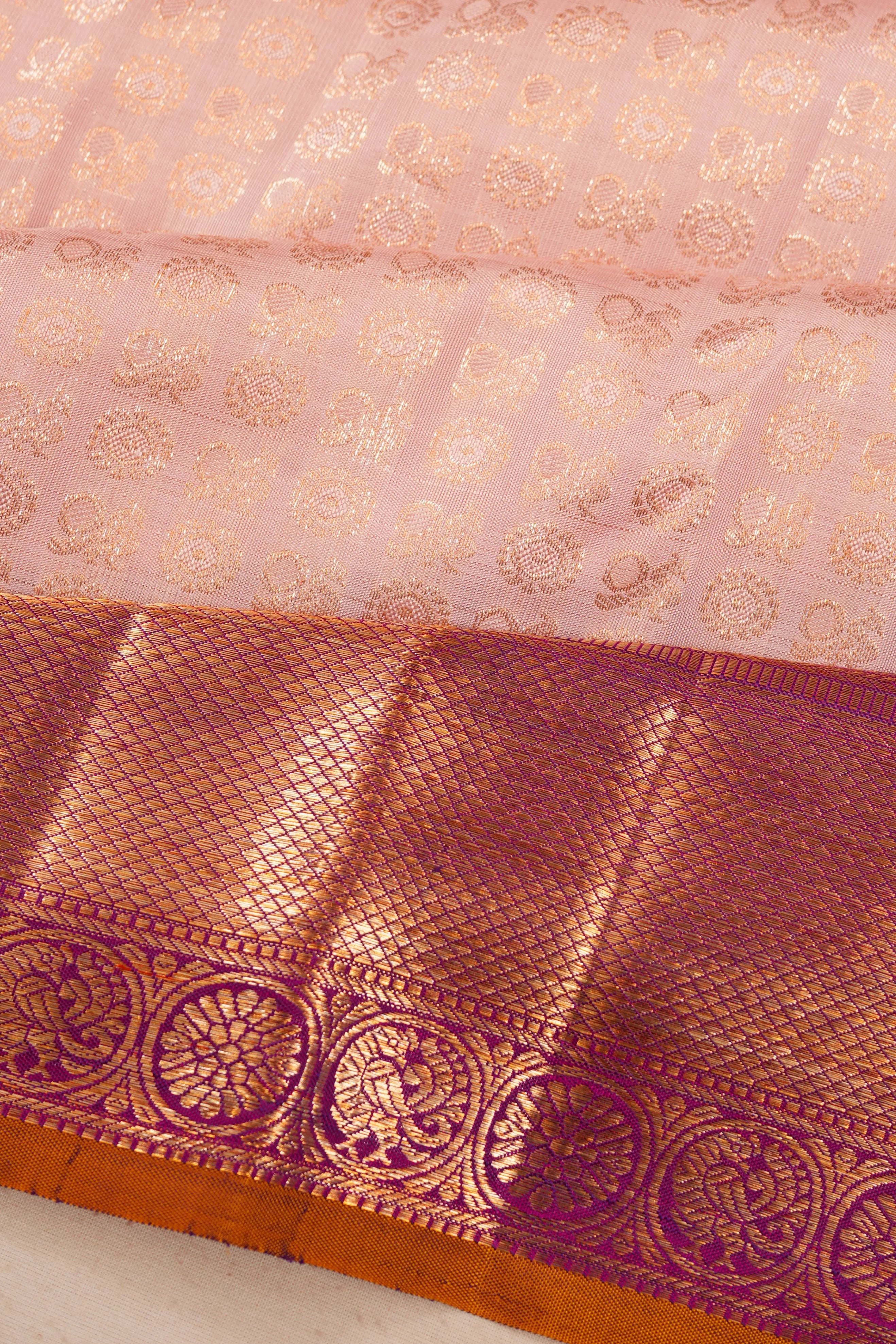Kanchipuram Silk Brocade Peach Saree