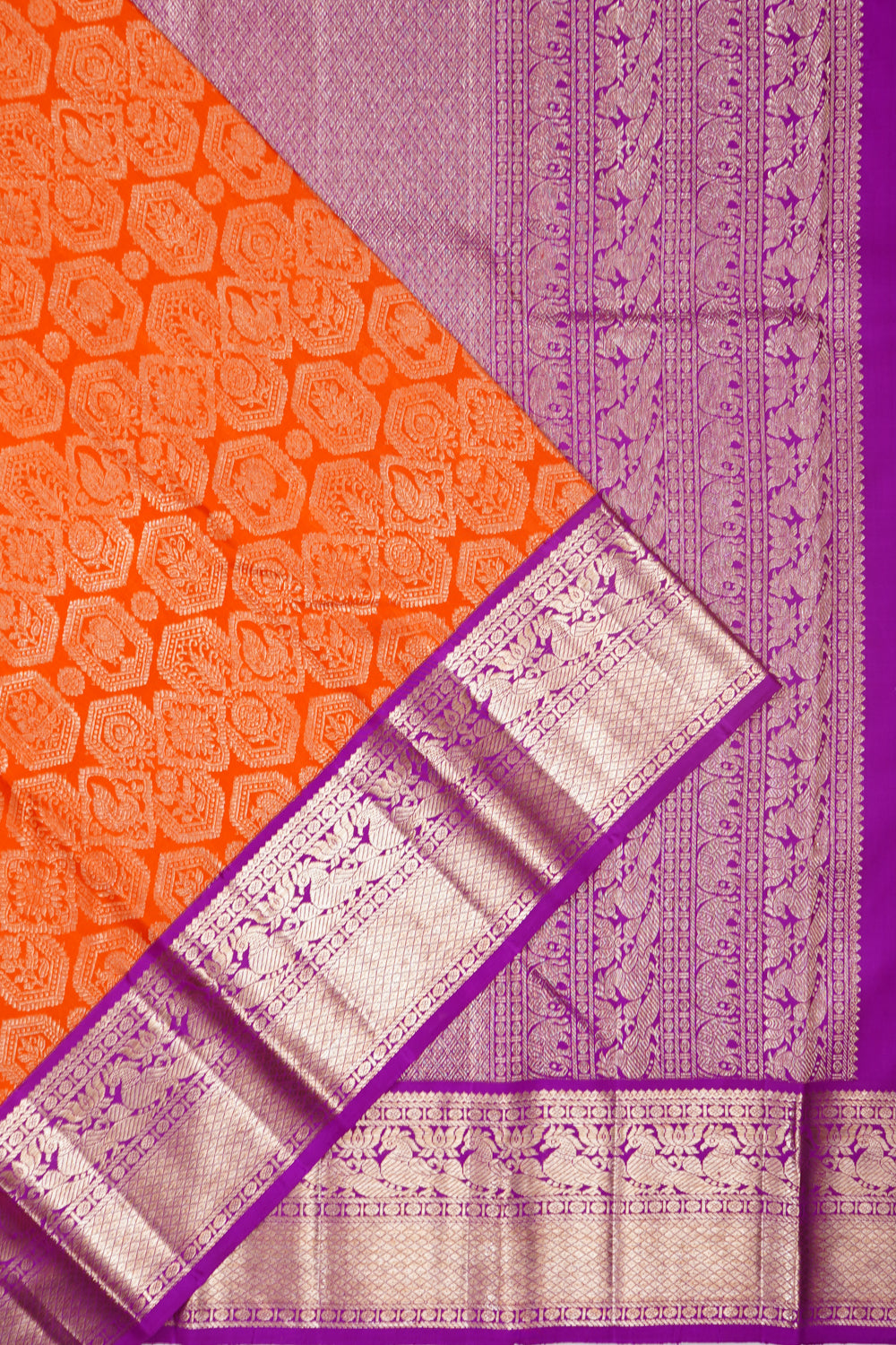 Kanchipuram Silk Brocade Orange Saree