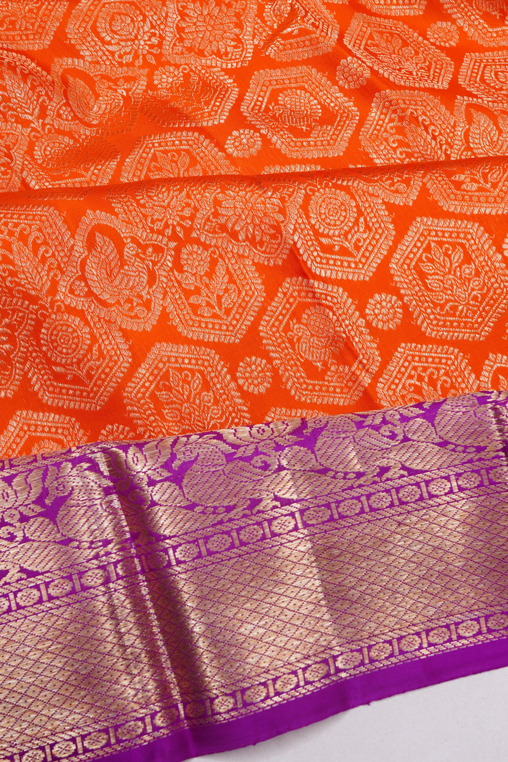Kanchipuram Silk Brocade Orange Saree