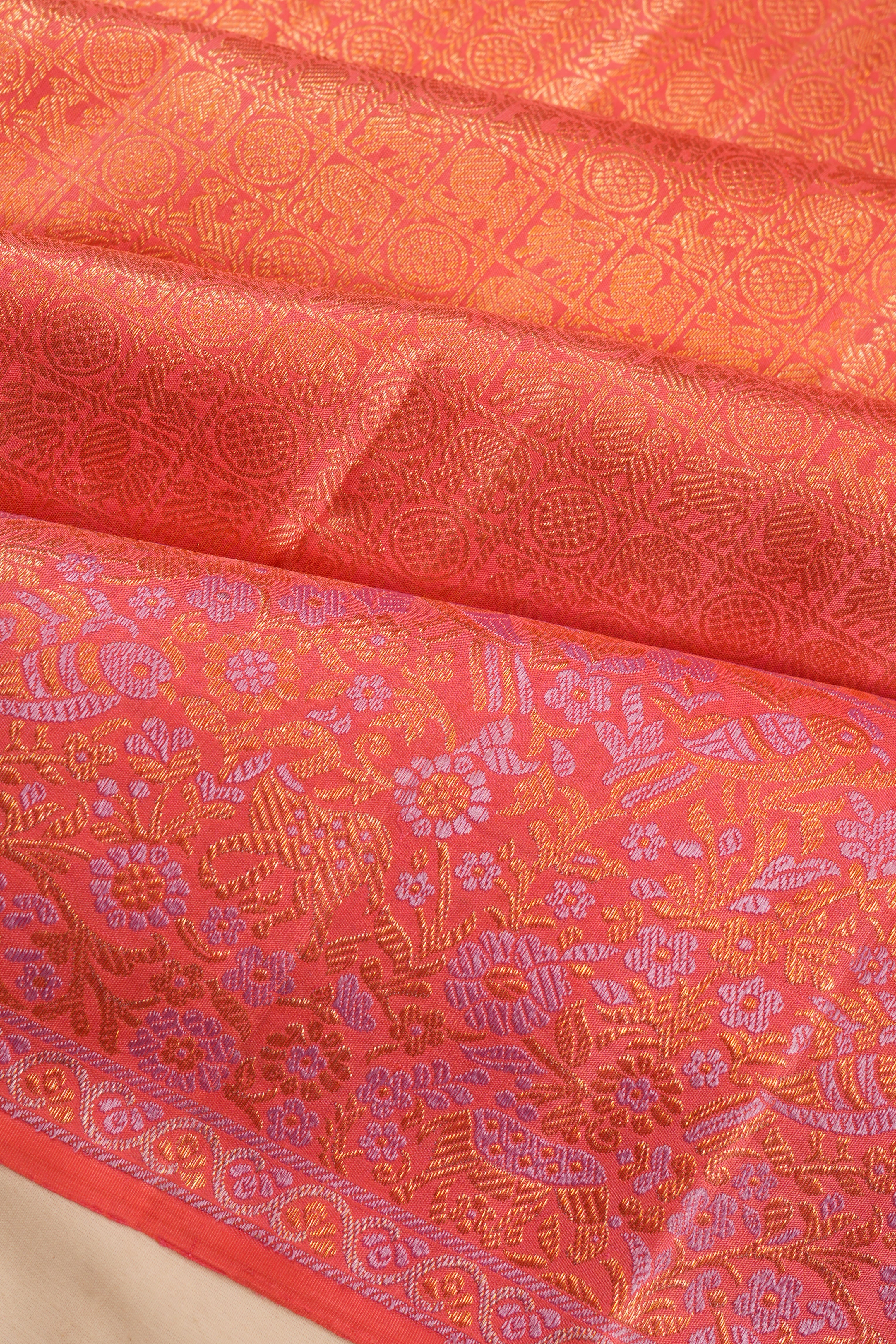 Kanchipuram Silk Checks And Butta Pink Saree