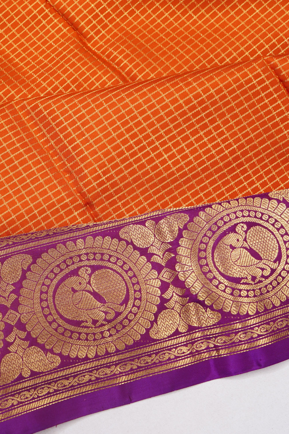 Kanchipuram Silk Kattam Checks Orange Saree