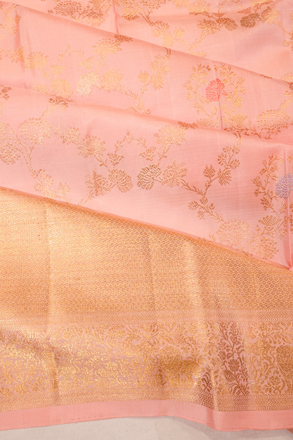 Kanchipuram Silk Jaal Peach Saree