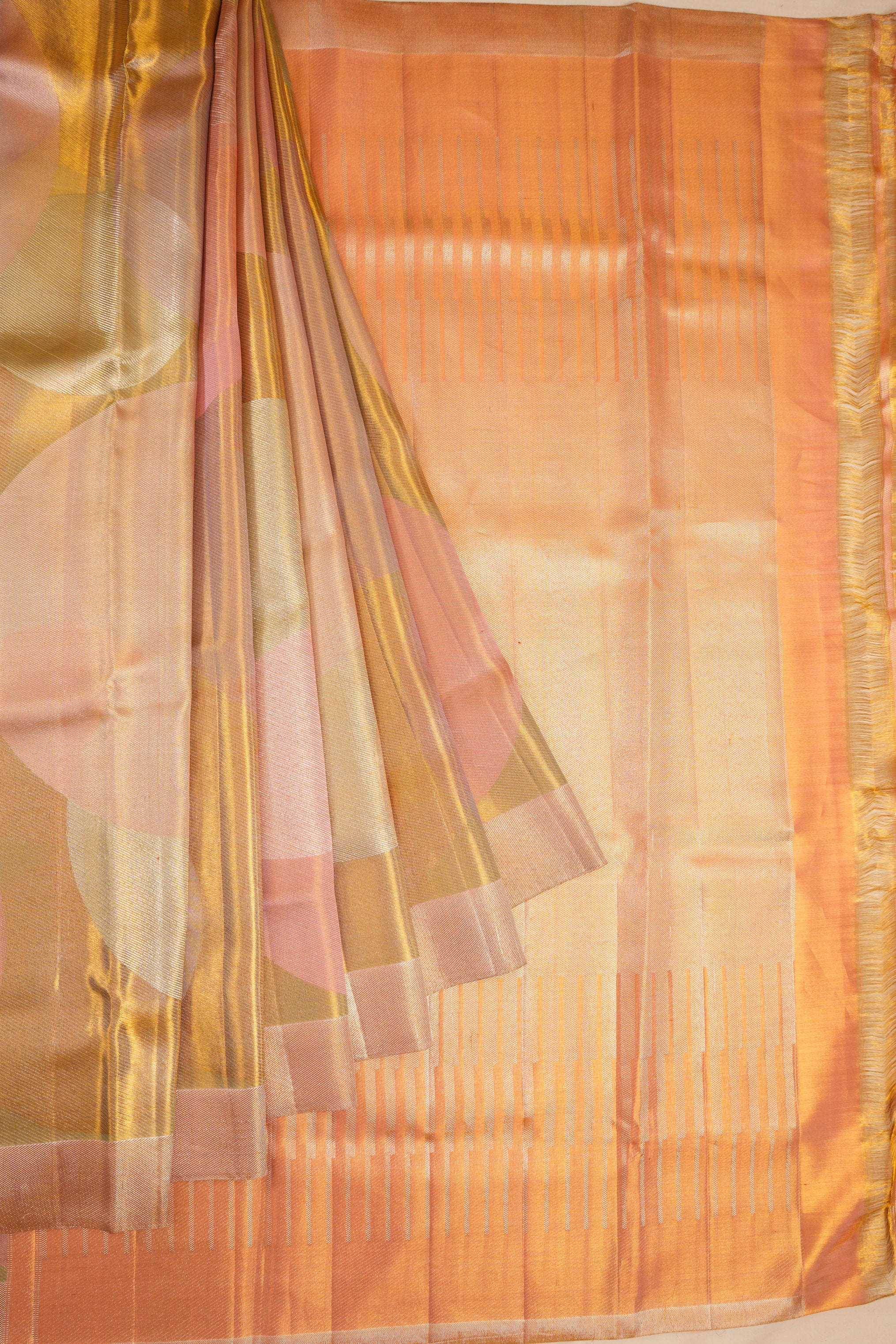 Kanchipuram Silk Tissue Big Polka Dots Gold Saree