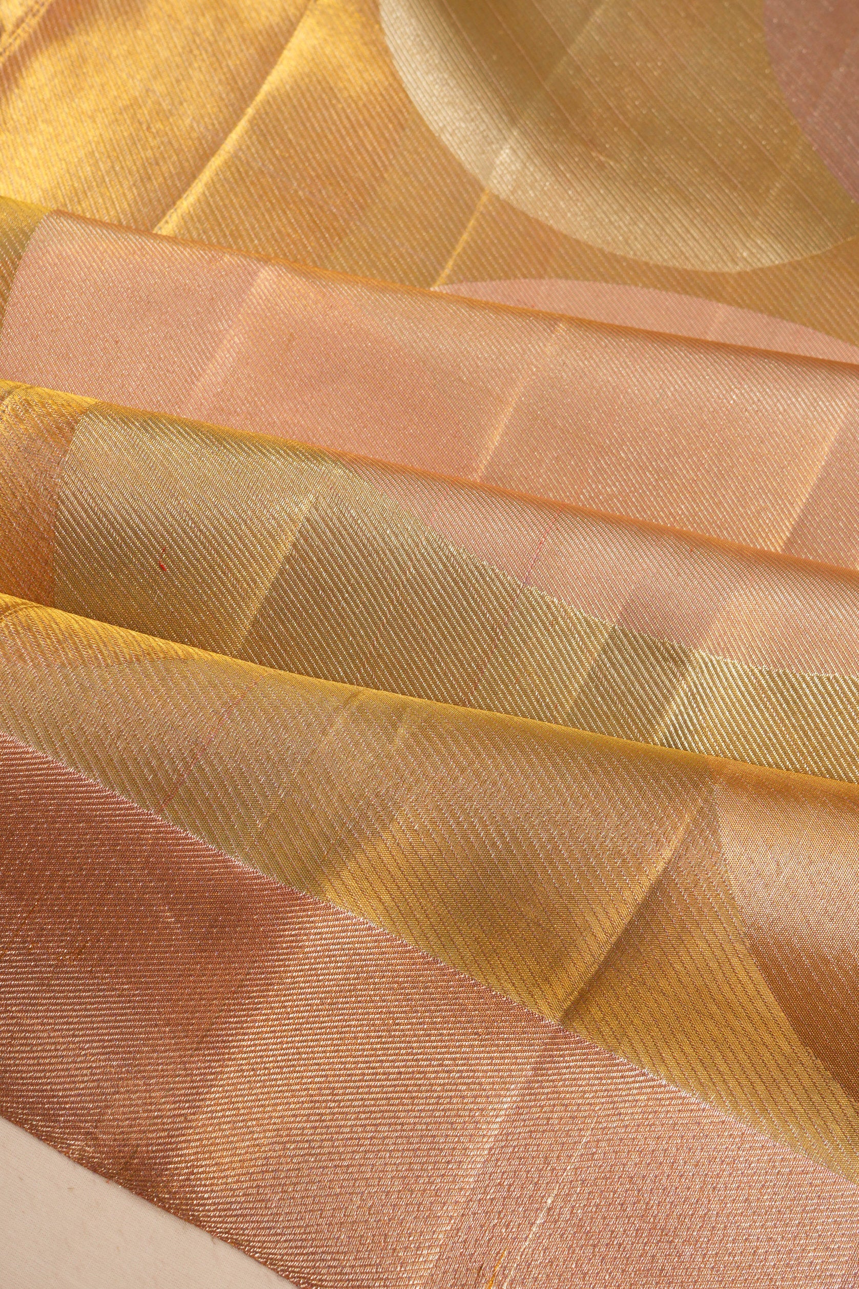 Kanchipuram Silk Tissue Big Polka Dots Gold Saree