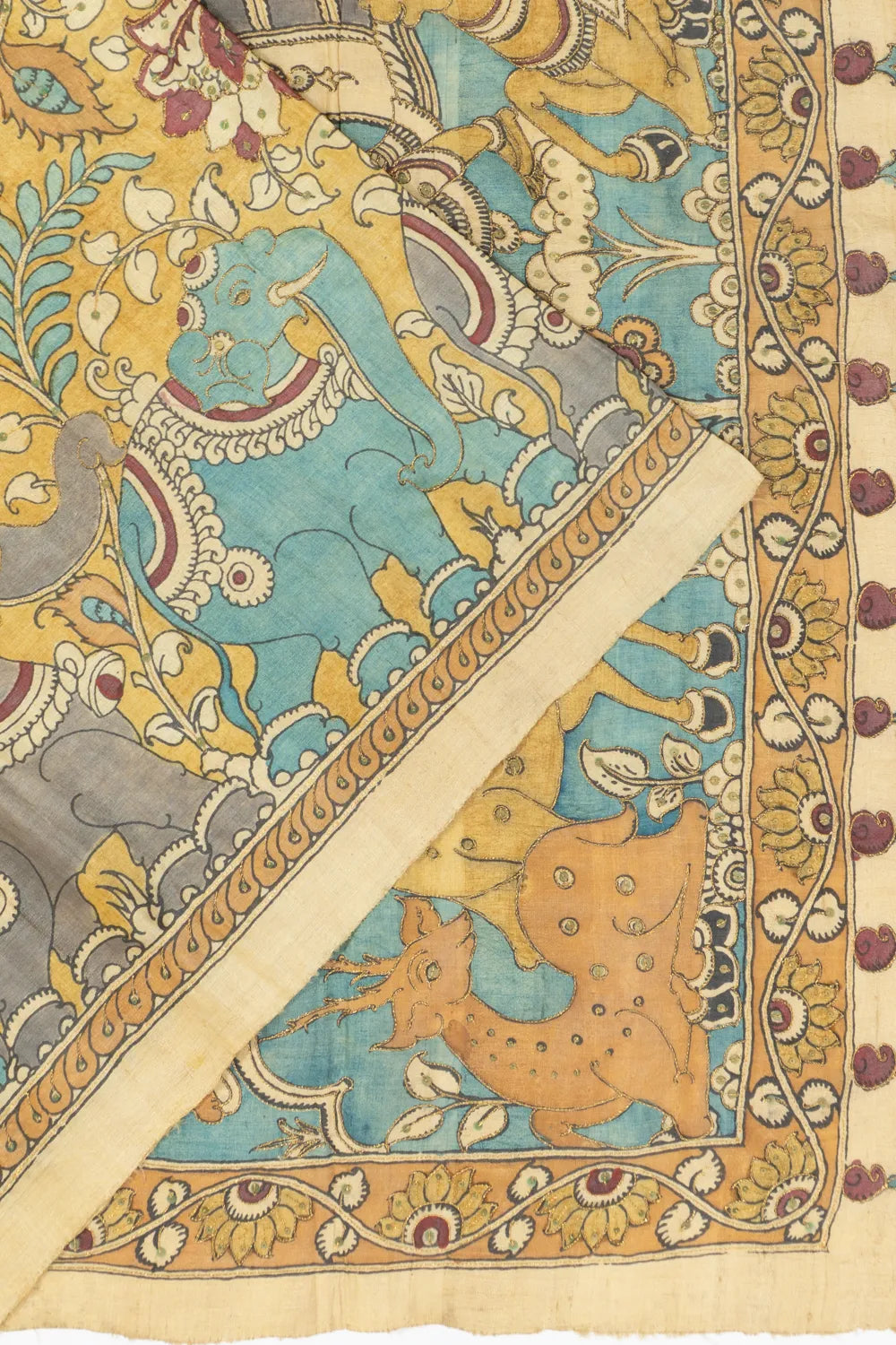 Tussar X Kalamkari Hand Painted Cream Saree