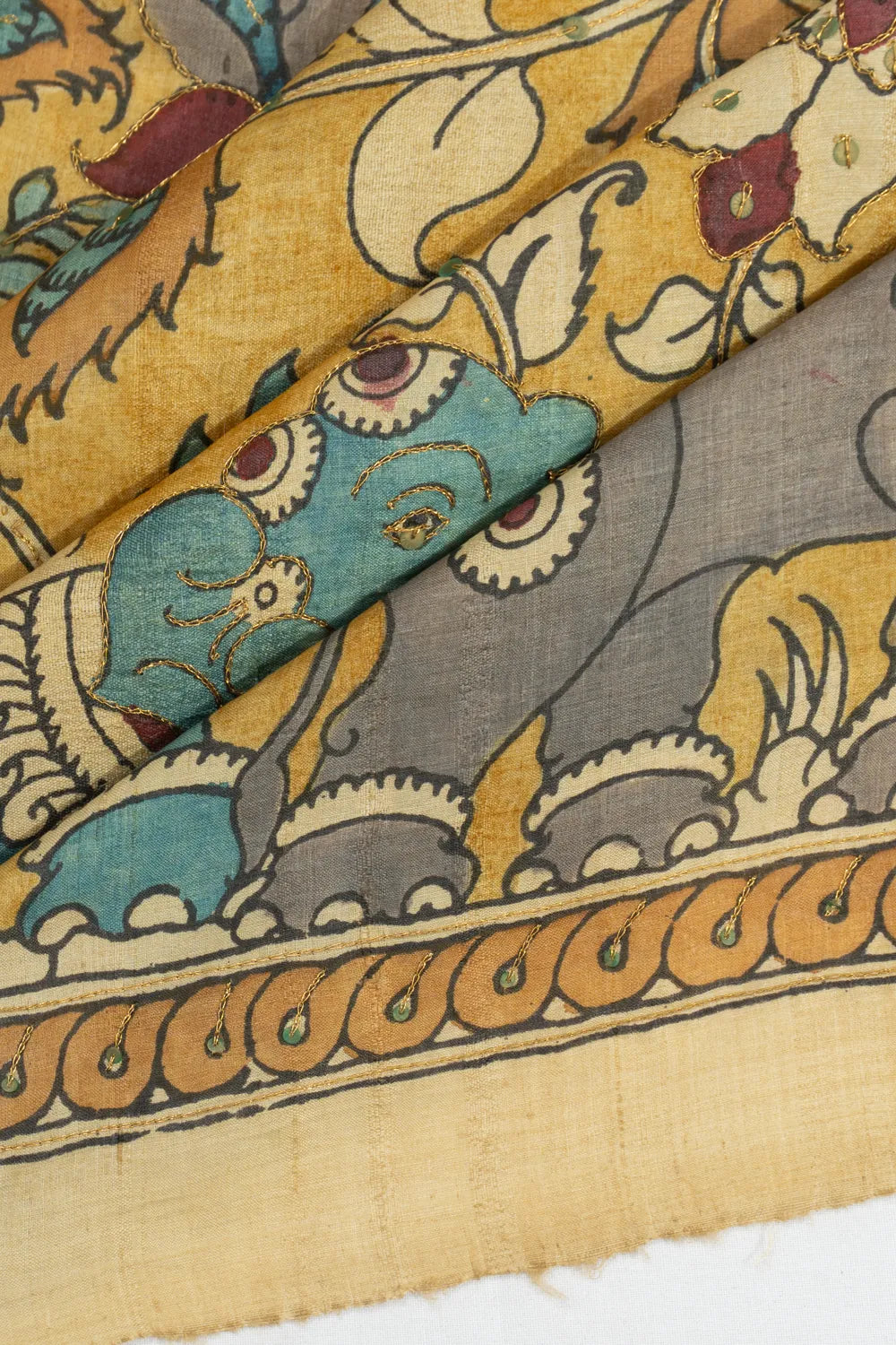 Tussar X Kalamkari Hand Painted Cream Saree