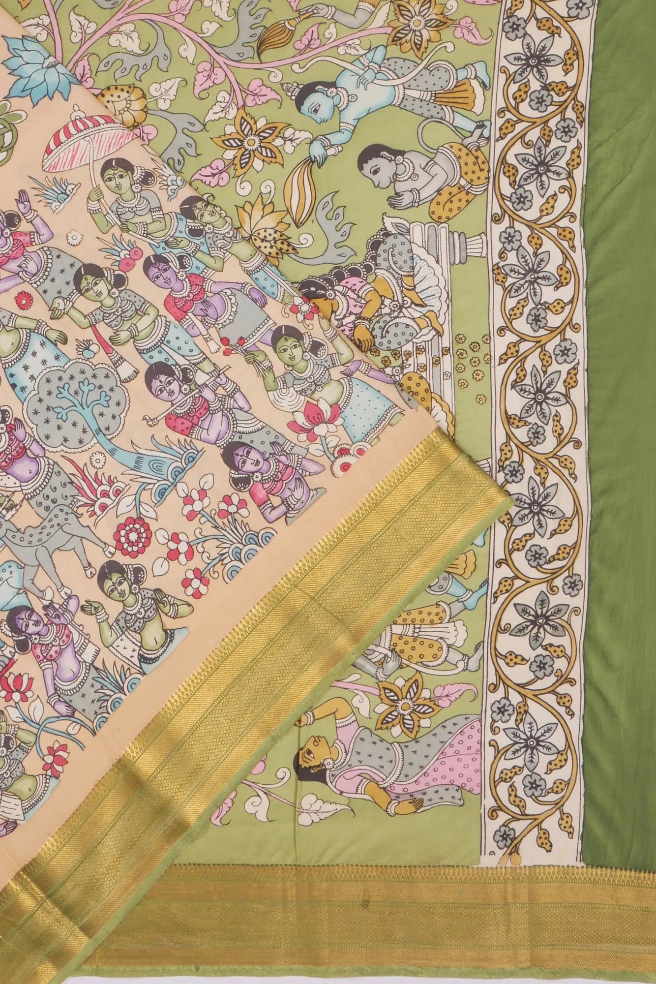 Kankatala Soft Silk Kalamkari Handpainted Cream Saree g2