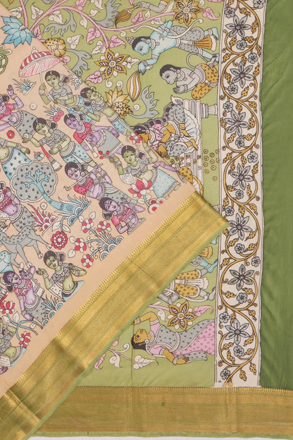 Kankatala Soft Silk Kalamkari Handpainted Cream Saree g2