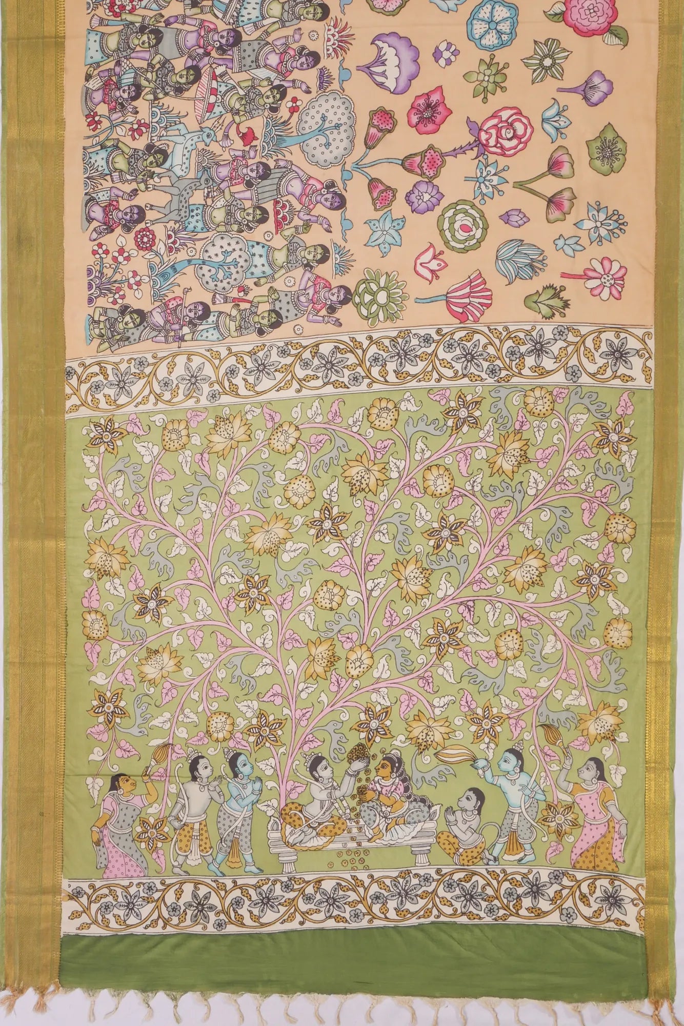 Kankatala Soft Silk Kalamkari Handpainted Cream Saree g2