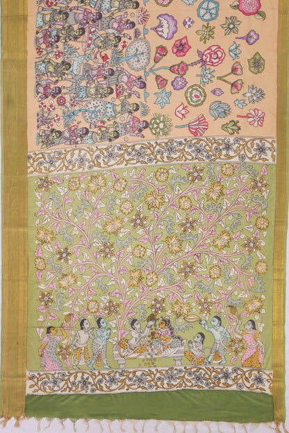 Kankatala Soft Silk Kalamkari Handpainted Cream Saree g2