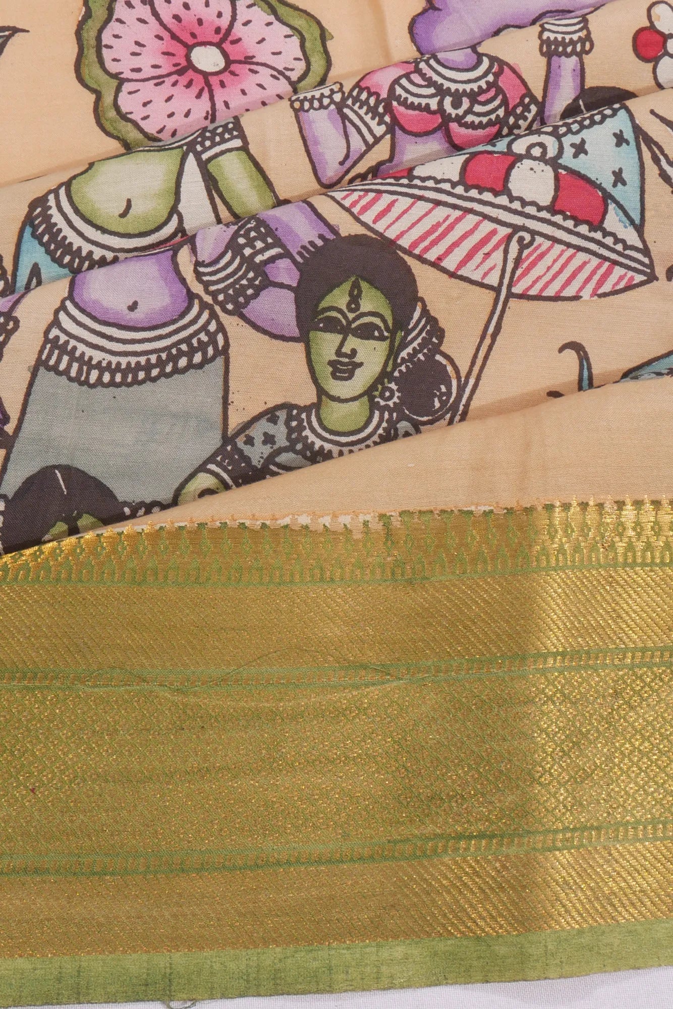 Kankatala Soft Silk Kalamkari Handpainted Cream Saree g2