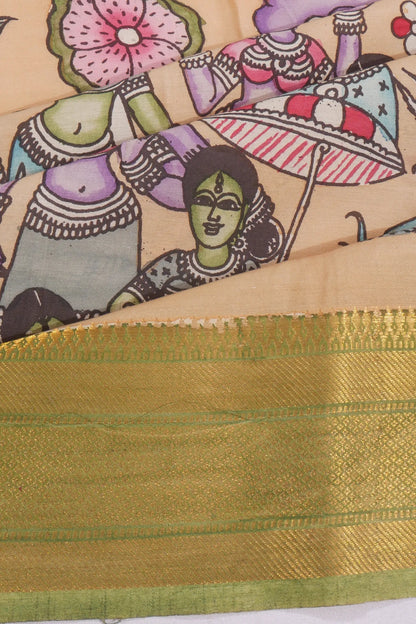 Kankatala Soft Silk Kalamkari Handpainted Cream Saree g2