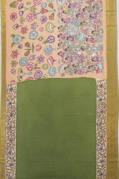 Kankatala Soft Silk Kalamkari Handpainted Cream Saree g2