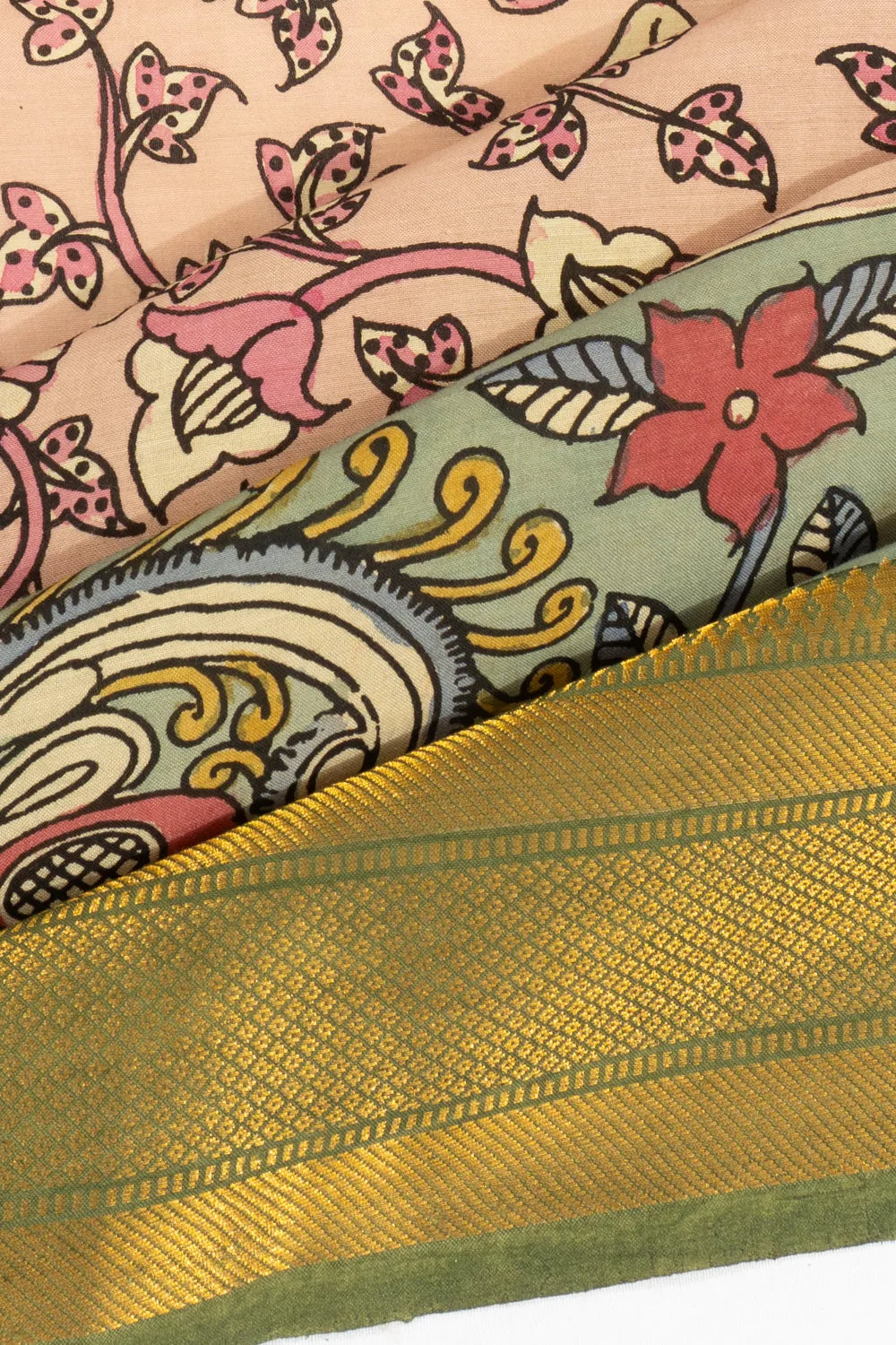 Kanchipuram X Kalamkari Silk Hand Painted Peach Saree