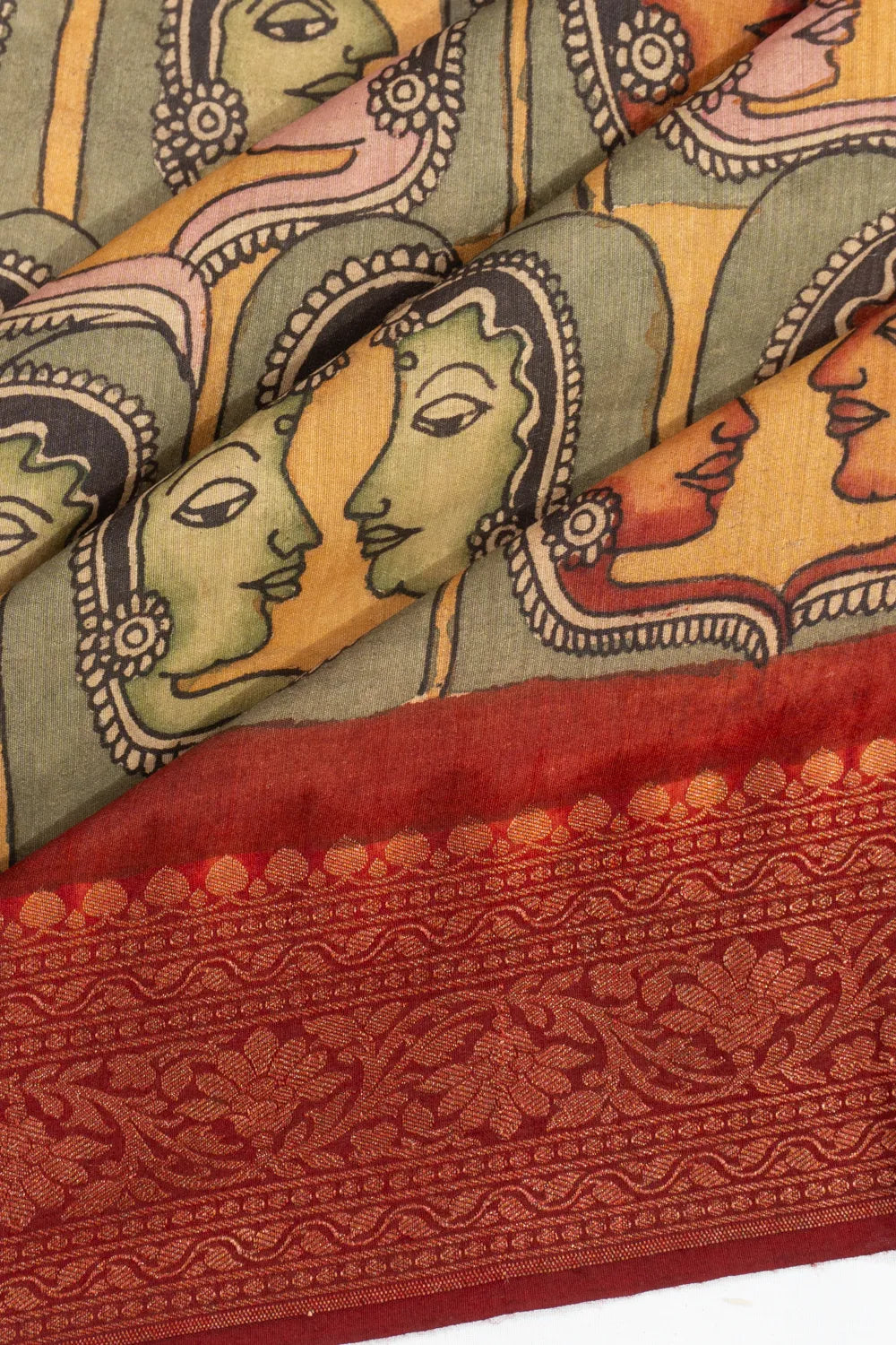 Banarasi X Kalamkari Silk Hand Painted Cream Saree