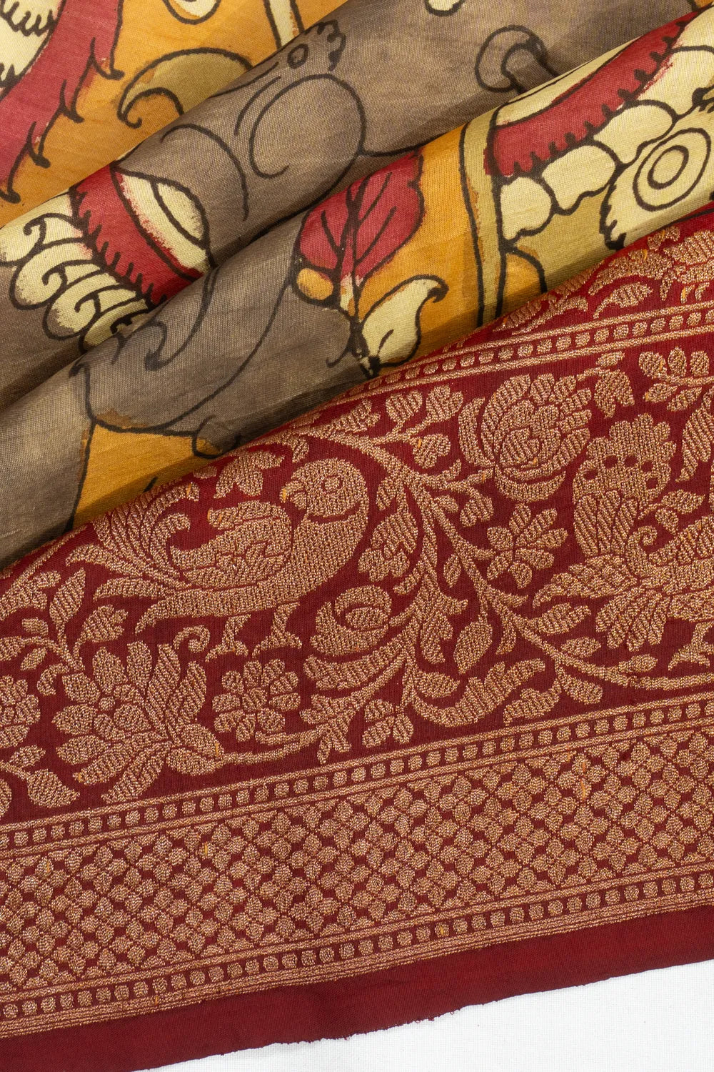 Banarasi X Kalamkari Silk Hand Painted Grey Saree