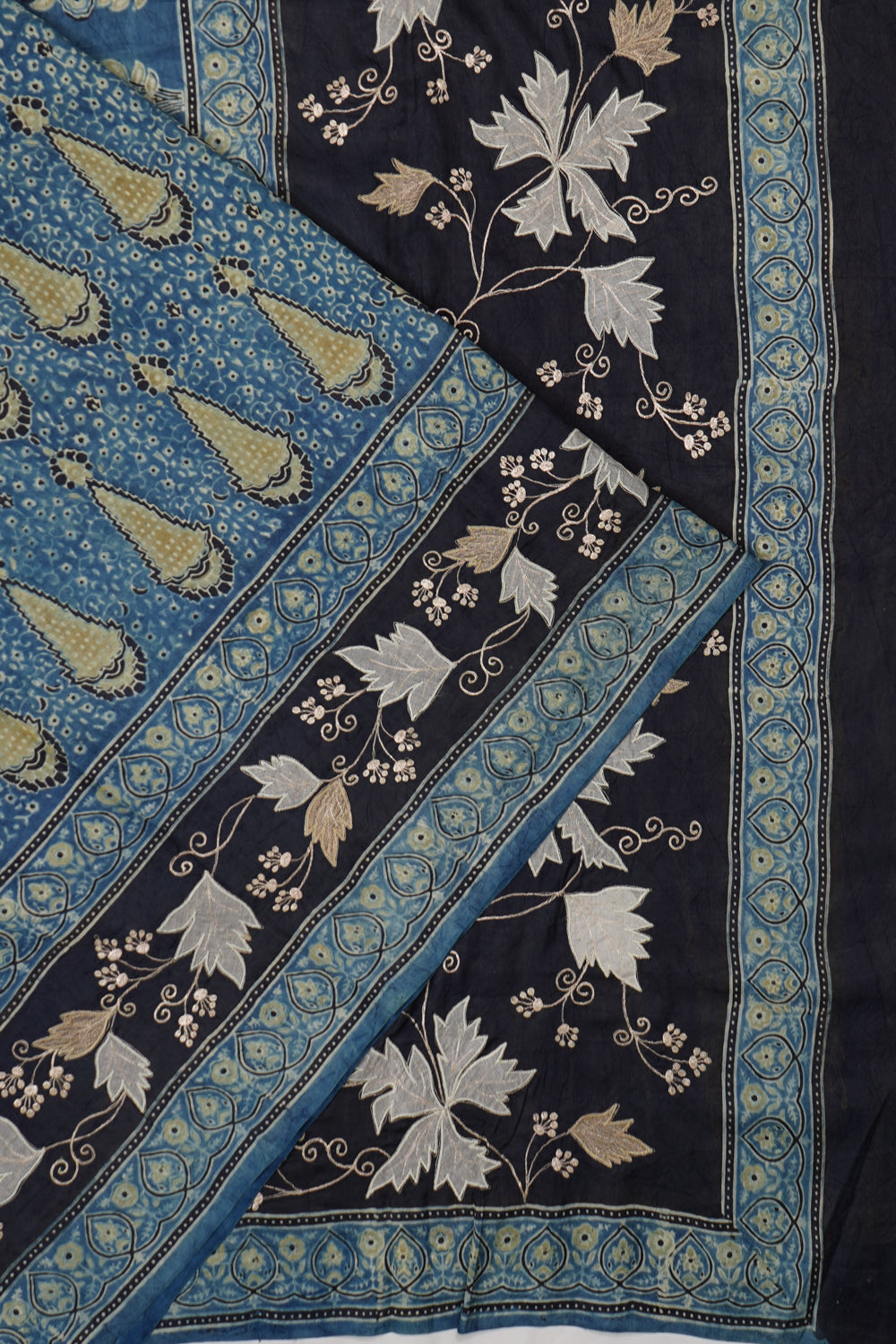 Chanderi Silk Batik Printed Blue Saree