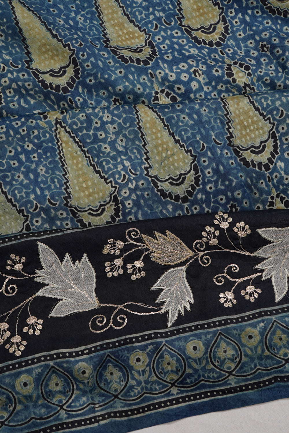 Chanderi Silk Batik Printed Blue Saree