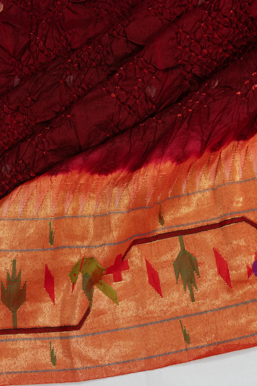 Paithani X Bandhani Silk Butta Brown Saree With Akruthi Border