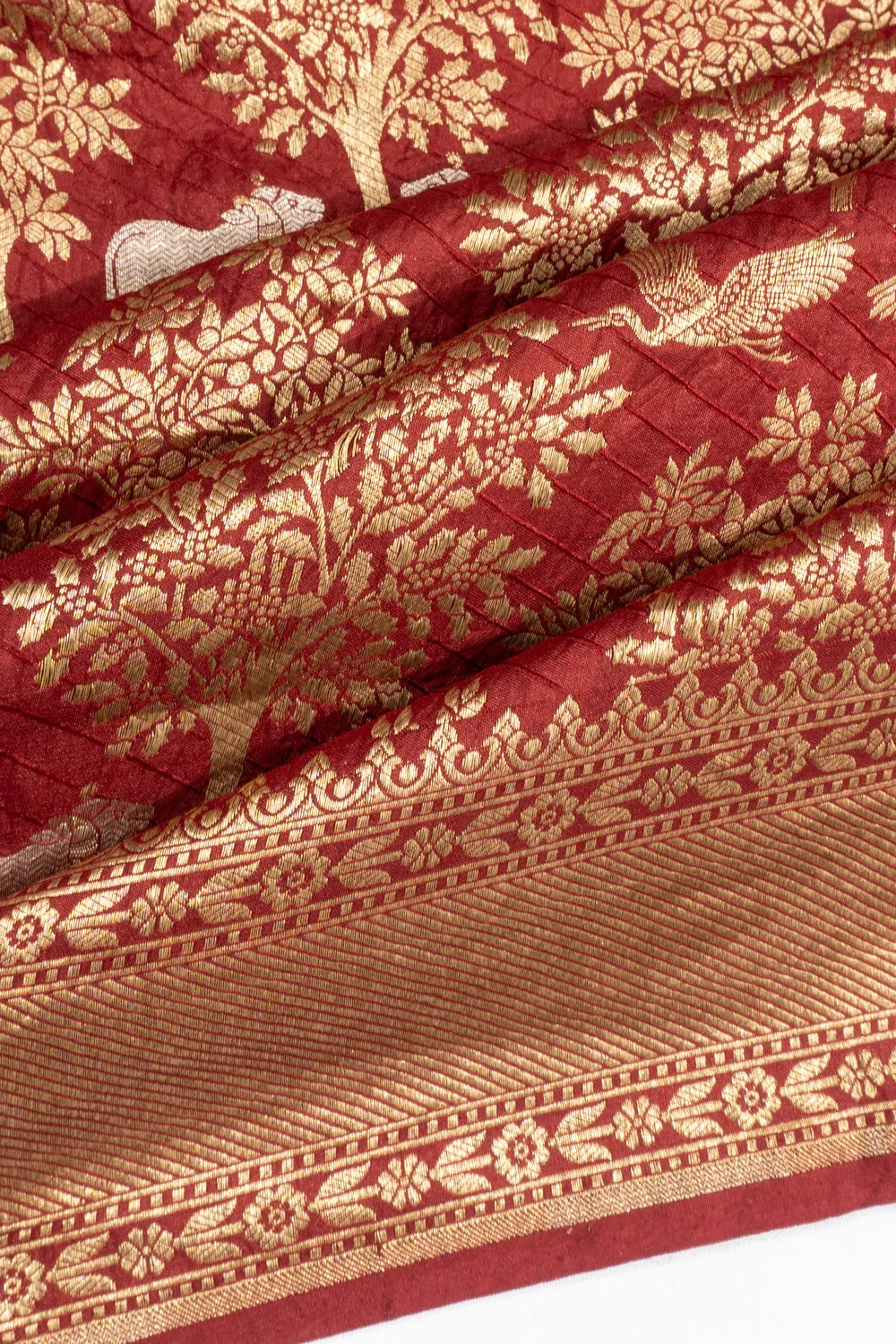 Banarasi Silk Pichwai Brocade Brown Saree With Bandhani Pallu