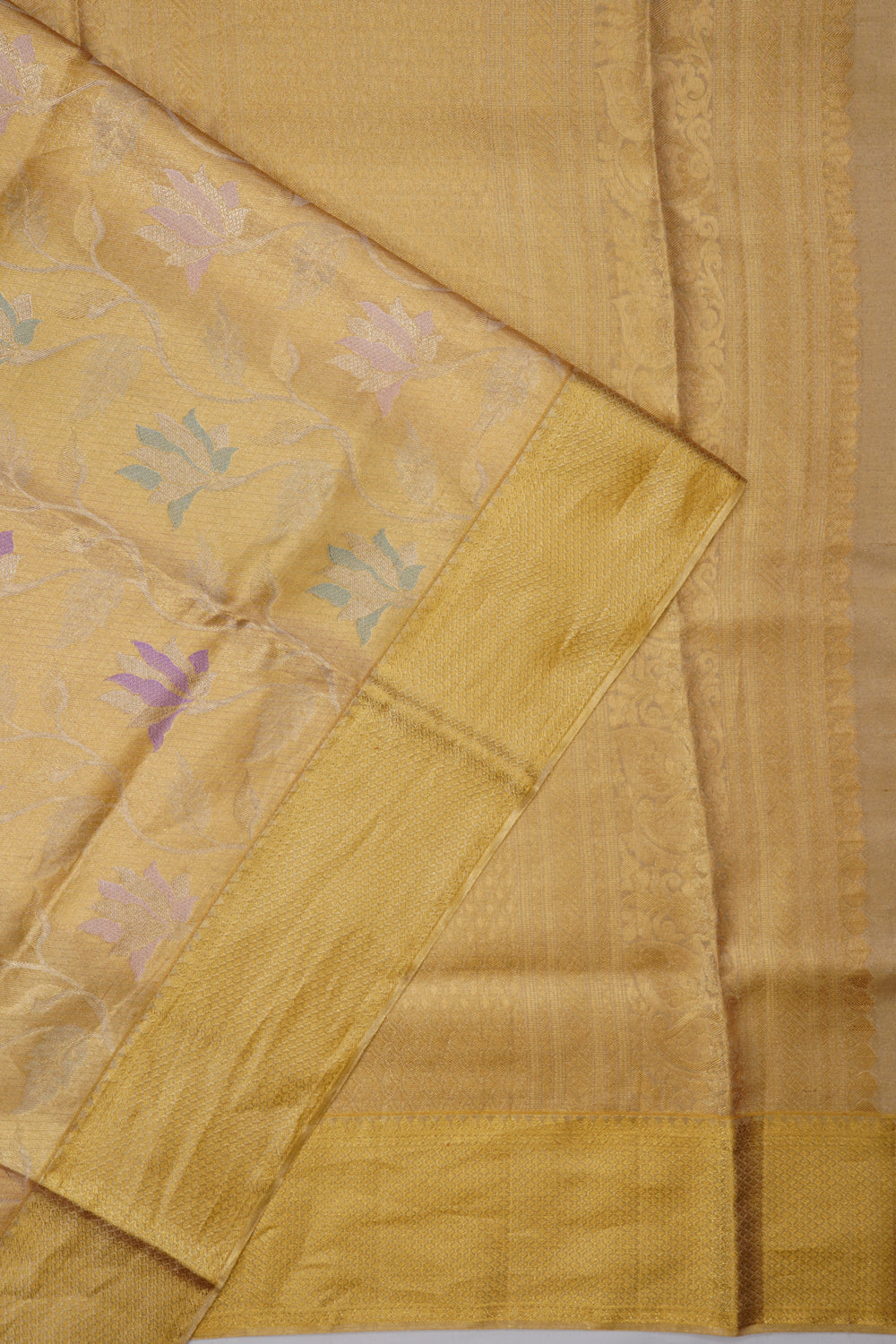 Taranga Kanchi Silk Tissue Jaal Gold Saree