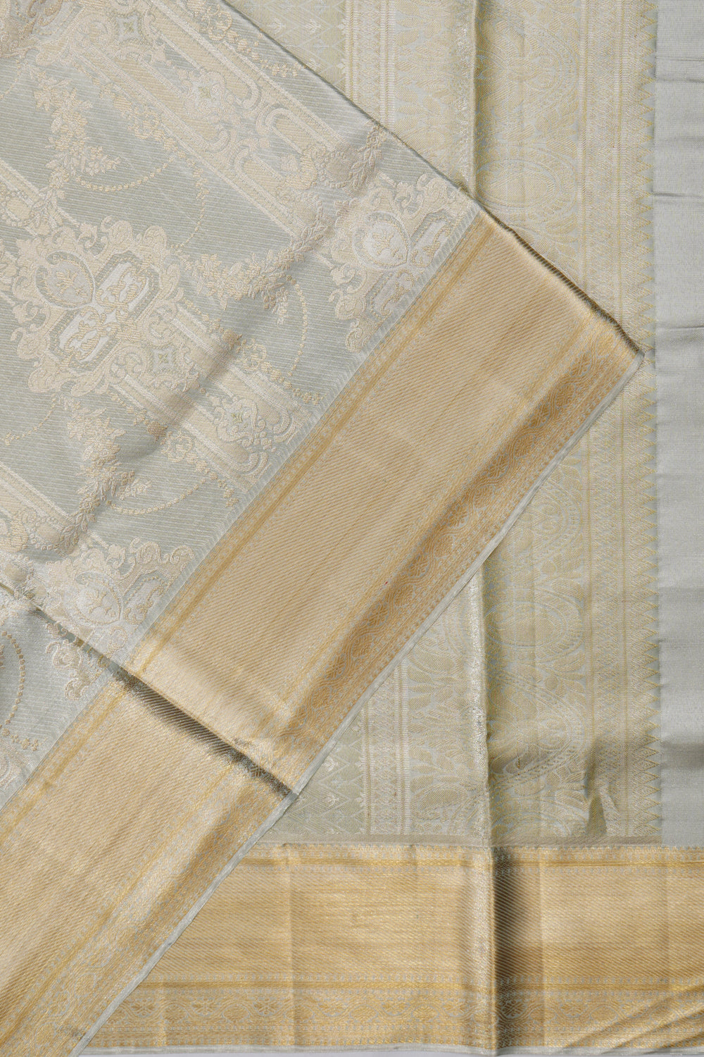 Taranga Kanchi Silk Tissue Brocade Grey Saree