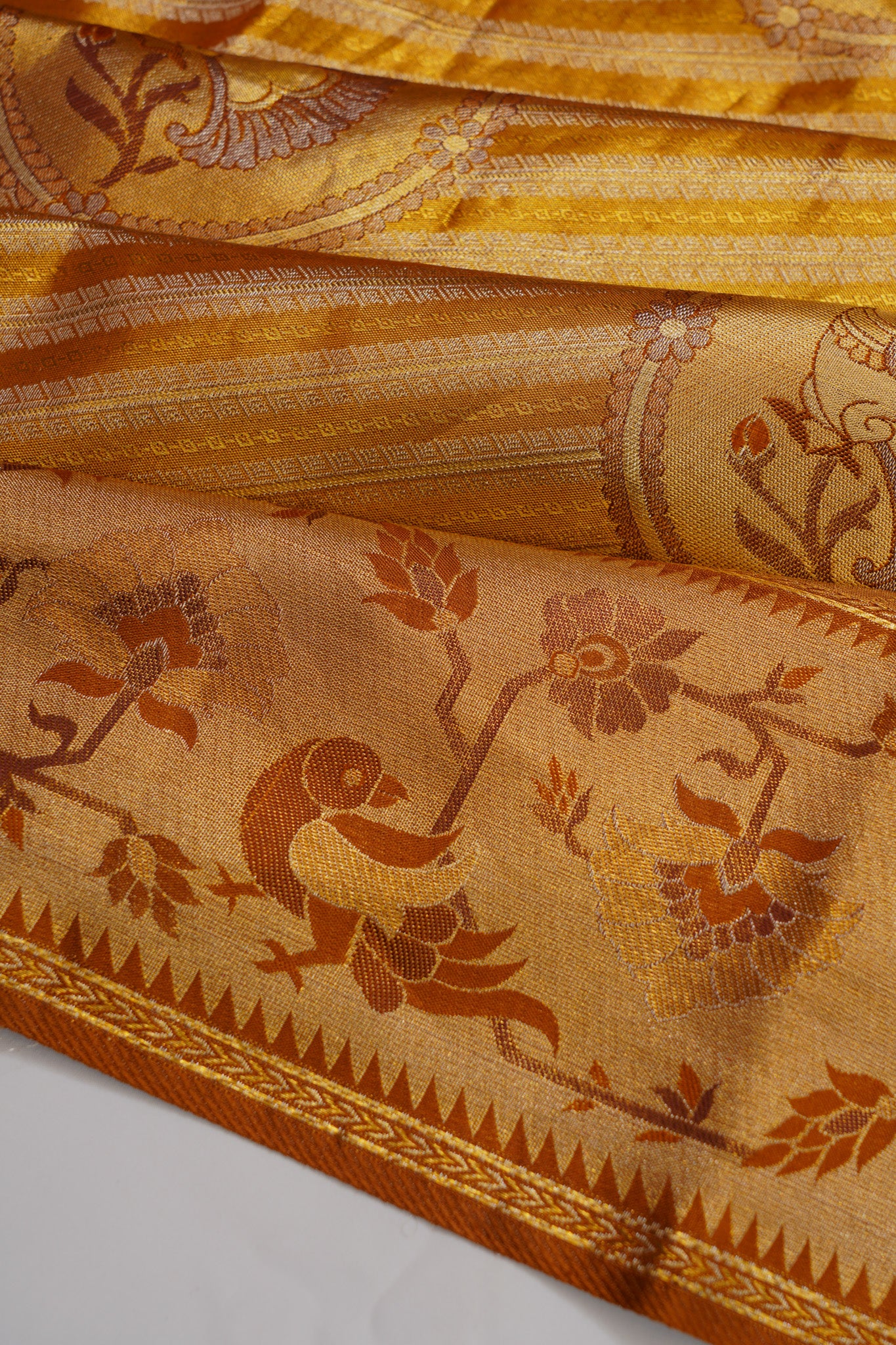 Kanchipuram Silk Tissue Brocade Gold Saree