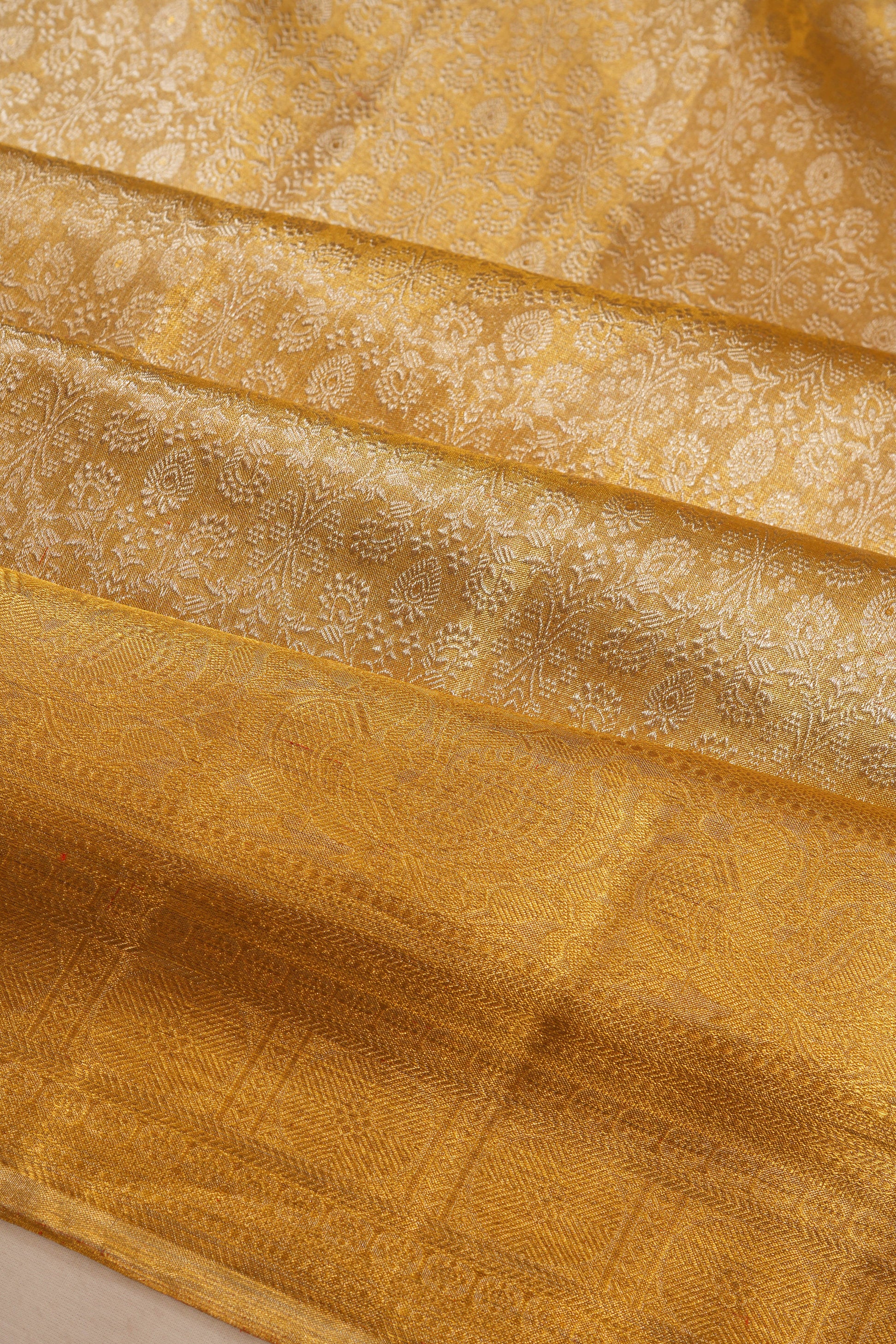 Kanchipuram Silk Tissue Brocade Gold Saree