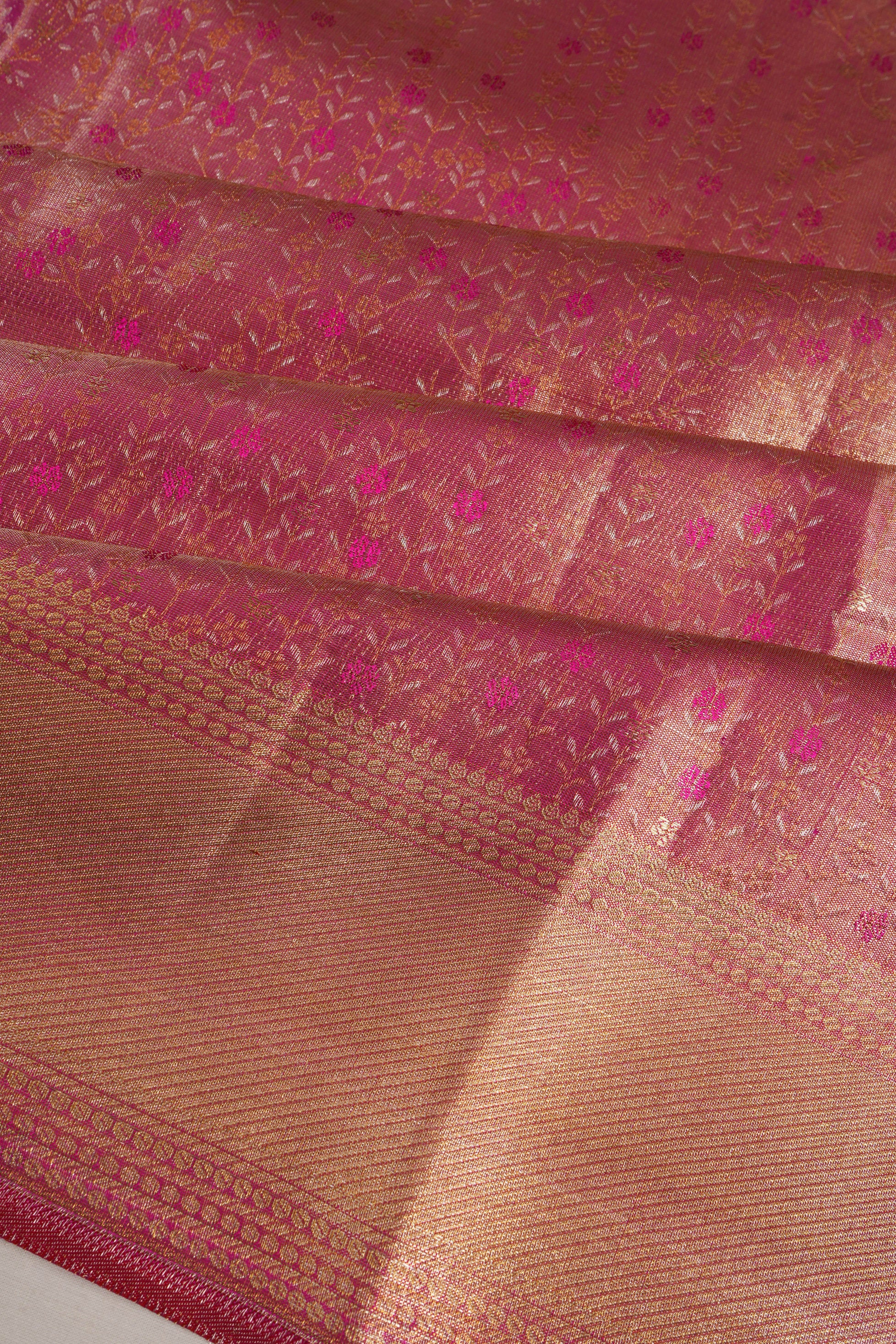 Kanchipuram Silk Tissue Brocade Pink Saree