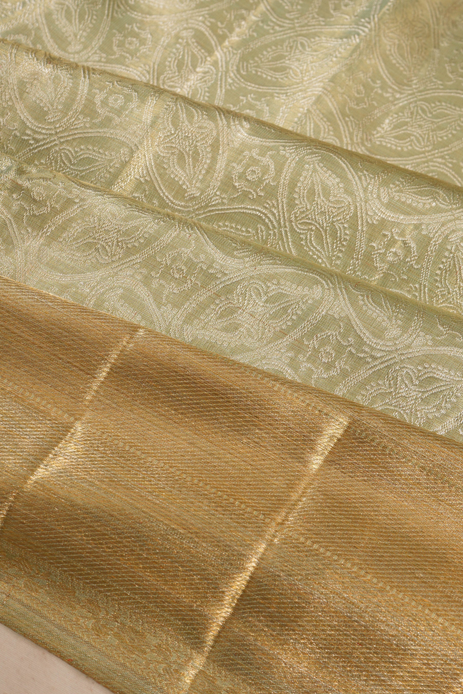 Kanchipuram Silk Tissue Brocade Pastel Green Saree