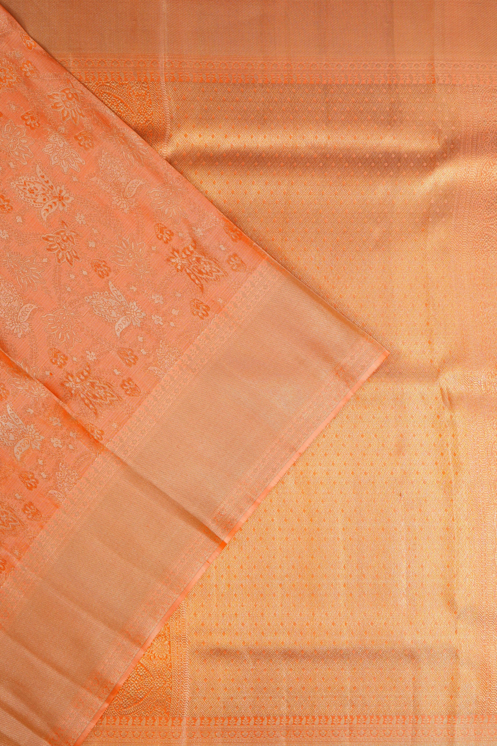 Kanchipuram Silk Brocade Orange Saree