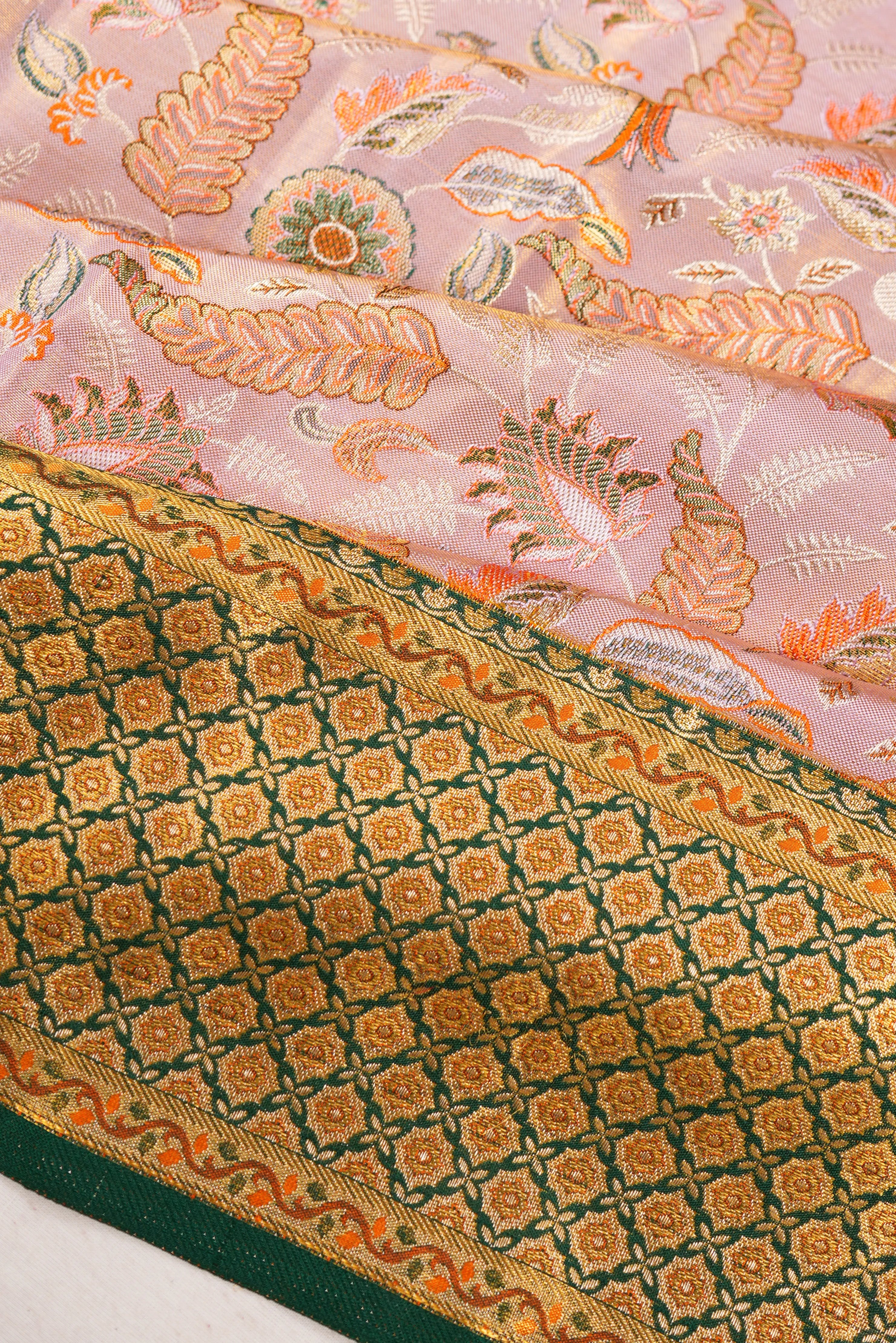 Kanchipuram Silk Tissue Brocade Baby Pink Saree