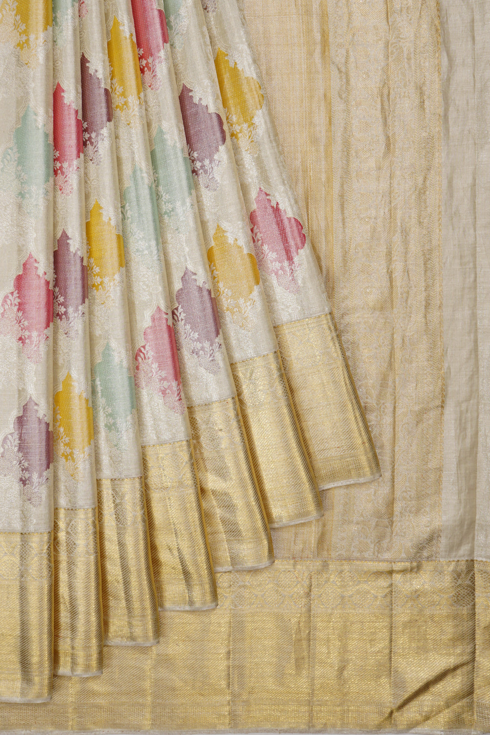 Kanchipuram Silk Tissue Brocade Silver Saree