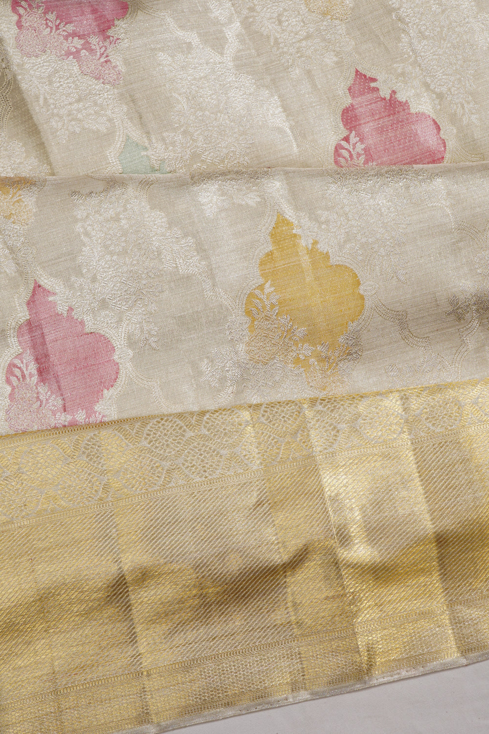 Kanchipuram Silk Tissue Brocade Silver Saree