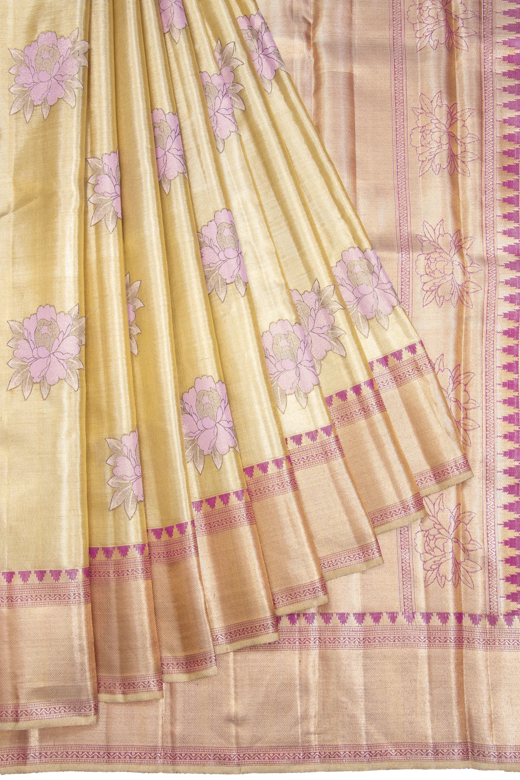 Kanchipuram Silk Tissue Butta Gold Saree