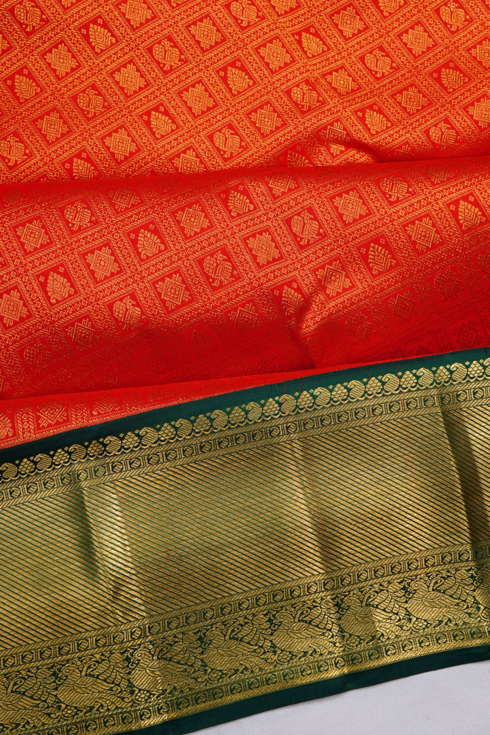 Kanchipuram Silk Brocade Orange Saree