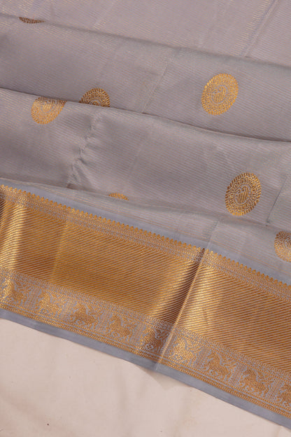 Kanchipuram Silk Oosi Lines And Butta Grey Saree