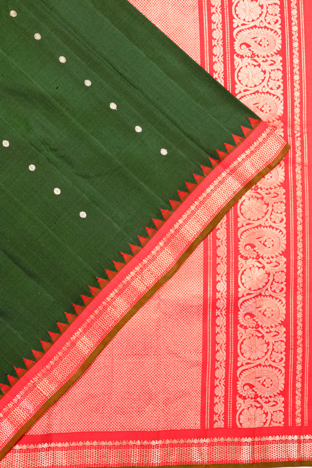 Gadwal Silk Butta Bottle Green Saree