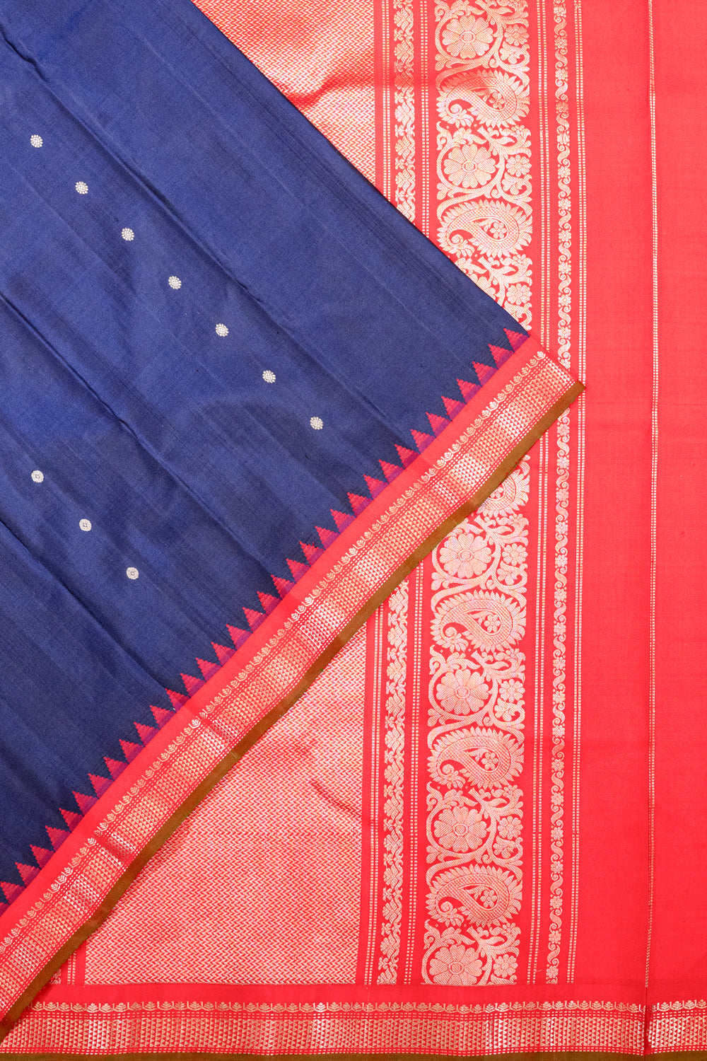 Gadwal Silk Butta Dark Blue Saree